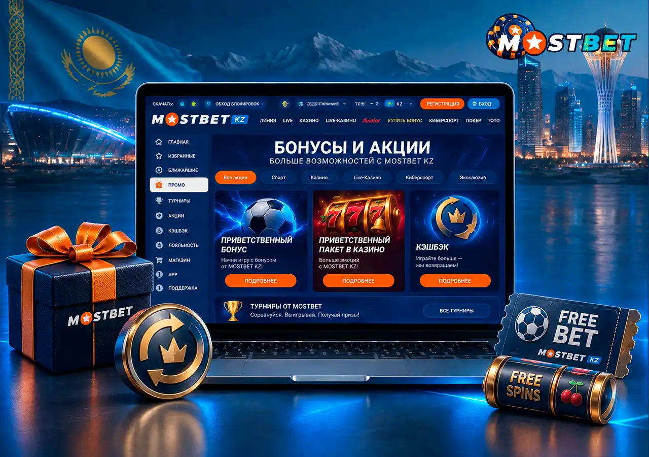 Приветственные бонусы, кэшбэк и фрибеты в проморазделе Mostbet.